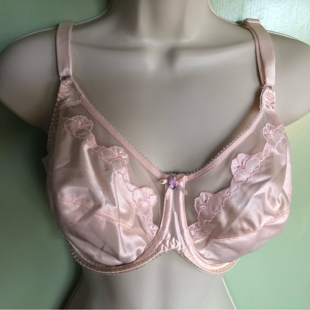 BALI Vintage Womens Bra 36DD Sheer Lace Underwire Pink Floral Sexy Lingerie